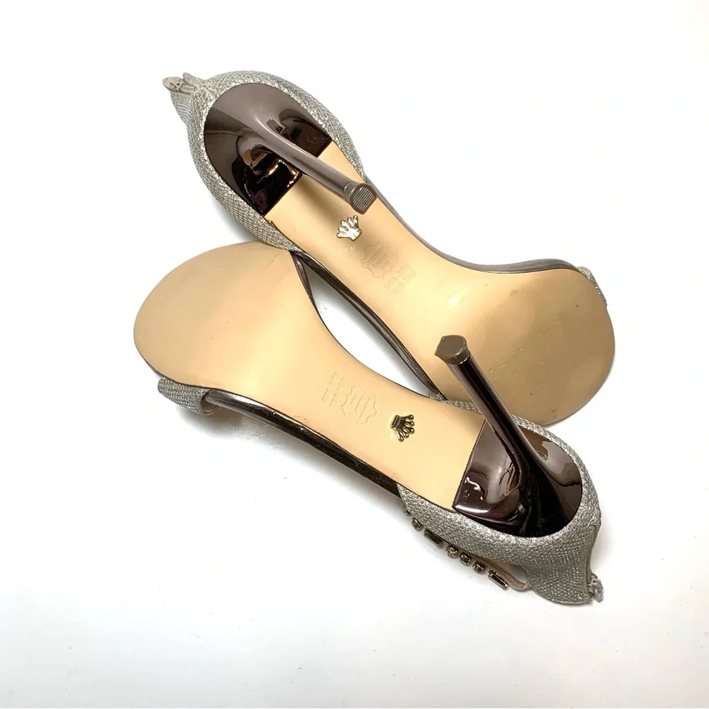 Nina Sparkly Stilettos Diamante Rhinestone Ankle Strap Sandal Open Toe Size 8.5